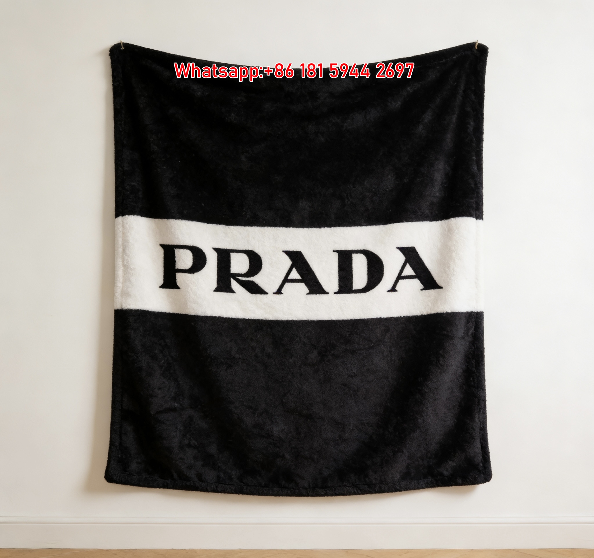 Prada Classic Logo Black White Flannel Throw Blanket Luxury Designer Printed Sofa Cover Blanket IMG_2650